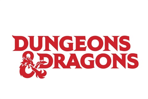 An image of a red Dungeons and Dragons logo on a white background. The amphersand is a stylized red dragon breathing fire